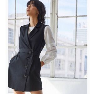 VETTA NEW Black Single Breasted 3-in-1 Convertible Belted Blazer Dress XL